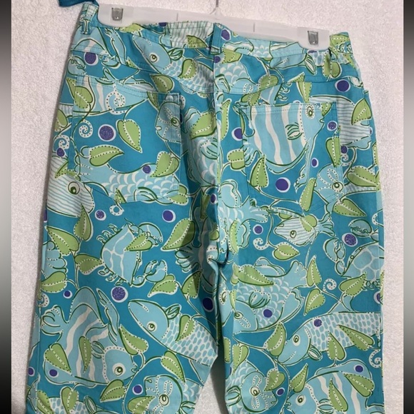Lilly Pulitzer Teal & Green Pants Fish Pattern Size 6 - Picture 10 of 11